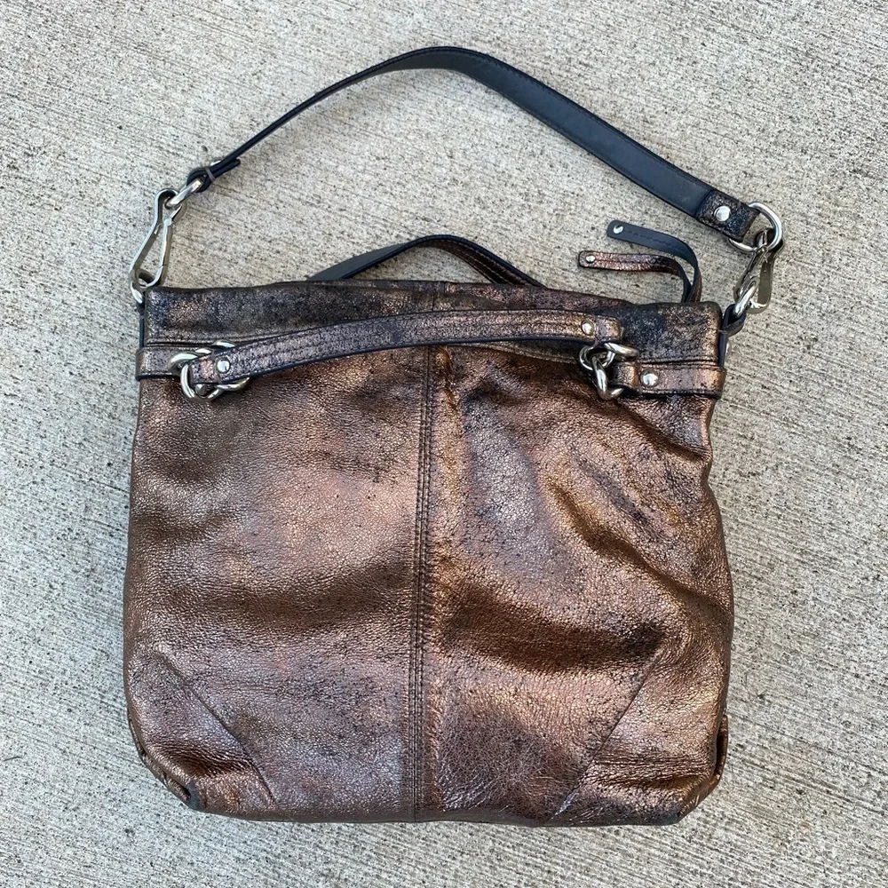 COACH Bronze Metallic Leather Shoulder Bag